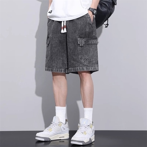 工装牛仔短裤男士夏季薄款2025新款宽松抽绳运动休闲五分裤图片