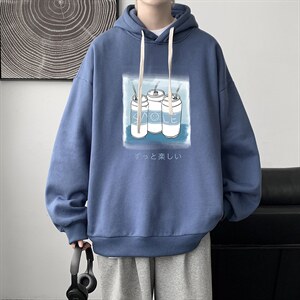 WY2148-P35 纯棉连帽卫衣男大码运动帽衫宽松薄外套男图片