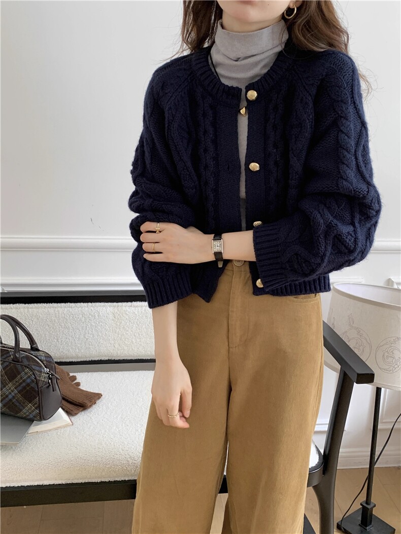 2025百搭时尚单排扣针织衫简约百搭，女装针织衫/毛衣，胜智羊绒