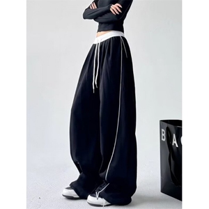 时尚休闲运动裤男女2025秋季撞色设计感花边宽松阔腿裤 K185图片