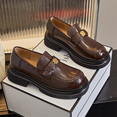 新款乐福鞋女2024春季浅口粗跟小皮鞋一脚蹬时装鞋女小香风单鞋女，女鞋小皮鞋，电商A223