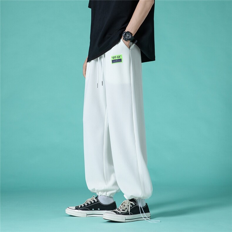 夏季日系港风直筒阔腿裤宽松休闲束脚哈伦运动裤冰丝潮K182/P45，女装休闲裤，钱塘713