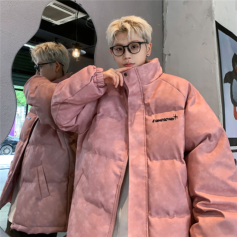 港风立领PU皮复古做旧印花字母图案设计棉衣男MY77719P130控178,男装棉衣,星座226-1