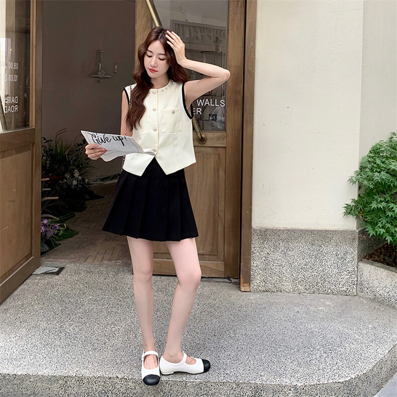 法式小香风马甲显瘦百褶半身裙套装女2025夏季新款气质减龄两件套,女装套装/套裙,2D034