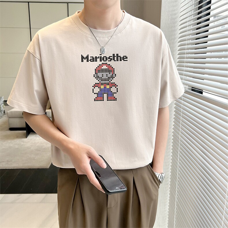 店主风夏季纯短袖T恤男2023新款轻熟风纯色像素半袖TX35-P38,男装T恤,星座301C-5