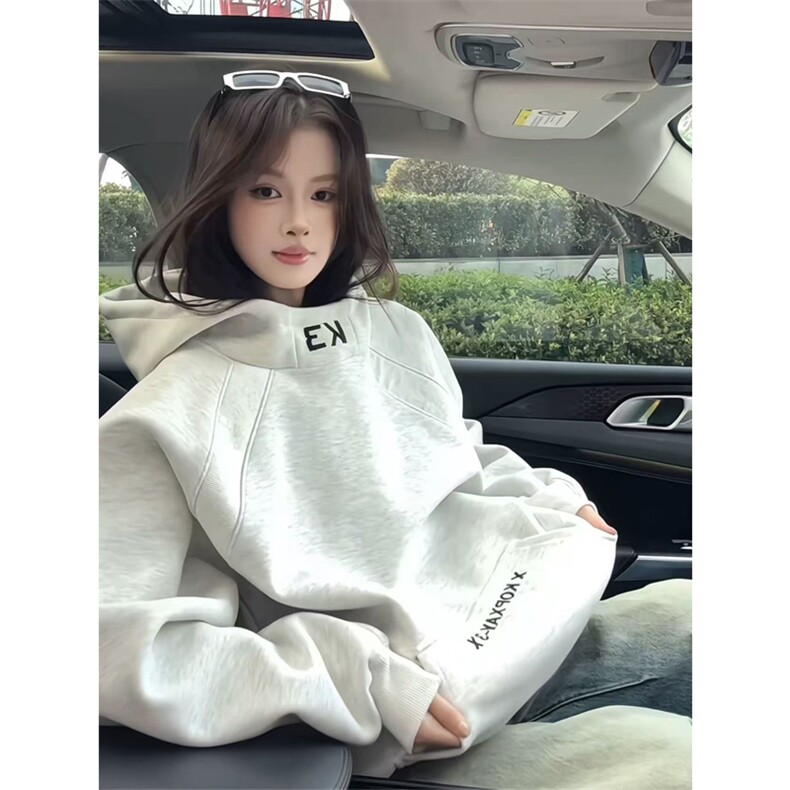 网图有货美式连帽宽松卫衣男女拼接字母刺绣慵懒外套A969-P40,女装短外套,星座1505