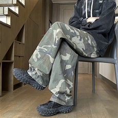 美式迷彩工装裤高街牛仔裤宽松直筒vibe微喇叭裤504-K855-P65控89，男装牛仔裤，星座504