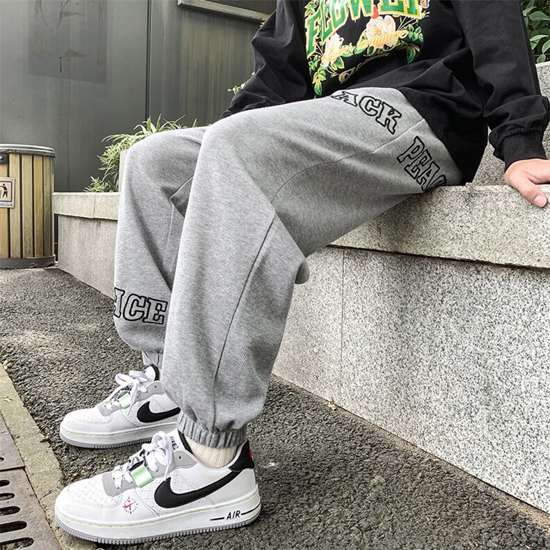2024秋冬新款港风撞色字母印花宽松束脚休闲裤运动裤K231-P45,男装休闲裤,星座914-3