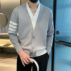 秋冬开衫男英伦复古撞色V领拼接假两件针织衫毛衣外套男M823，男装针织衫/毛衣，星座1116A-2（原606A-1）
