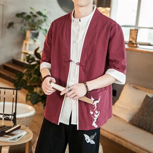 风外套五分袖男唐装盘扣开衫道袍和服宽松夹克茶服 M129 P50图片