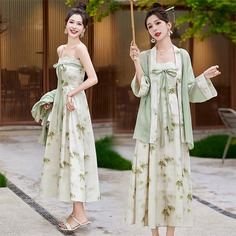 现货！！2024夏季新款新中式民族风连衣裙两件套裙子,女装套装/套裙,半夏