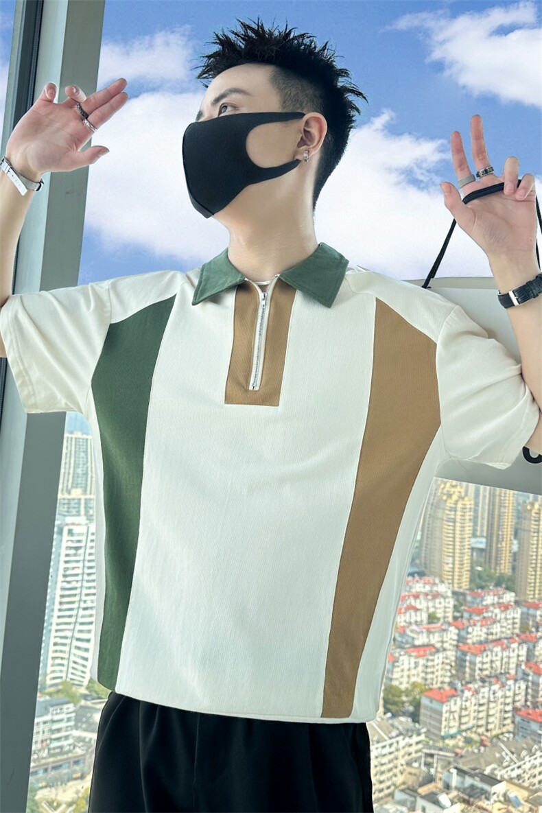 2024夏季新款拉链领口撞色拼接翻领POLO衫男短裤PL67-P58,男装Polo衫,电商A368