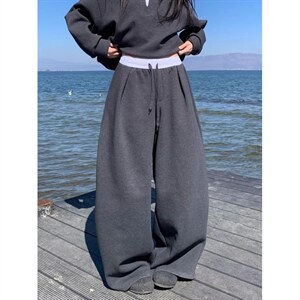 美式复古运动风阔腿卫裤男女抽绳休闲直筒裤感廓形裤 KC28图片