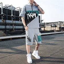 2021新款男士夏装两件套青少年休闲宽松帅气短袖t恤套装T758-P55，男装套装，星座1206（原A206）