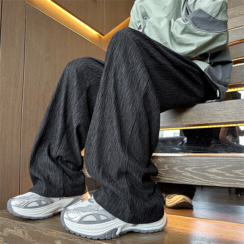 夏秋衔接树皮皱纹理感休闲裤直筒拖地运动裤K842特P35控58，女装休闲裤，电商A309