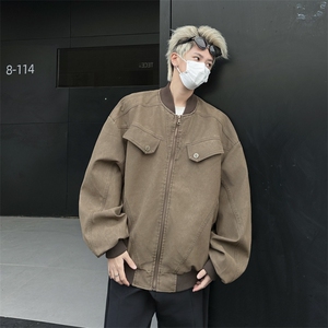 美式复古工装夹克男女春秋做旧宽松休闲情侣短款外套上衣图片