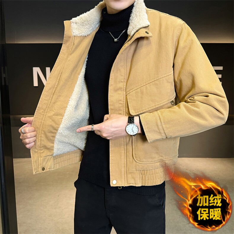 美式羊羔毛大棉衣翻领拼接夹克男短版型工装外套583-P165,男装夹克,电商D327