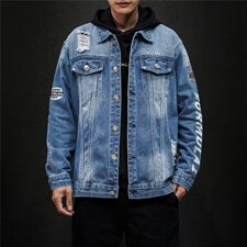 jk818-p80M-5XL黑墙ins牛仔夹克绣花破洞大码男日系CITYBOY，男装夹克，星座103A