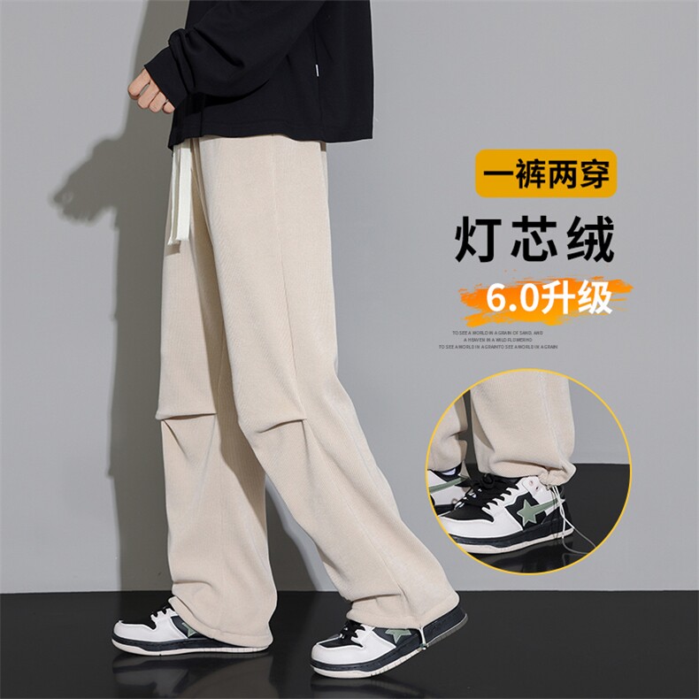 新款棉绒灯芯绒潮牌男女同款卫裤加厚情侣运动裤A068-DJK26-TP45,男装休闲裤,电商A068