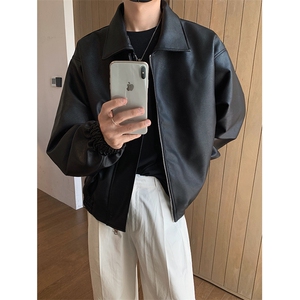 美拉德痞帅韩版宽松翻领PU皮衣夹克男女百搭外套B289-JK2026-P120图片