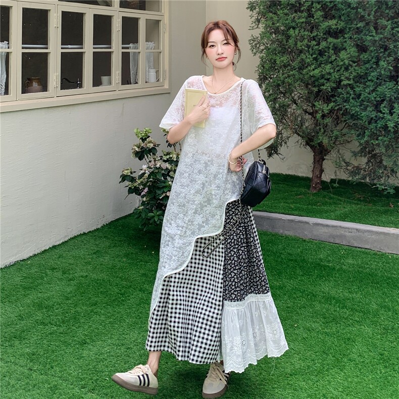 现货主图爆品蕾丝罩衫上衣+拼接半身裙套装2C375-506-P165-K248,女装套装/套裙,2C375