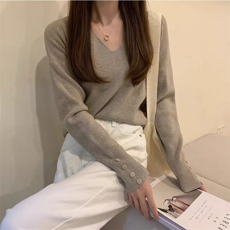 2025年秋季新款百搭V领女士长袖套头针织衫,针织衫/毛衣,硕彦羊绒