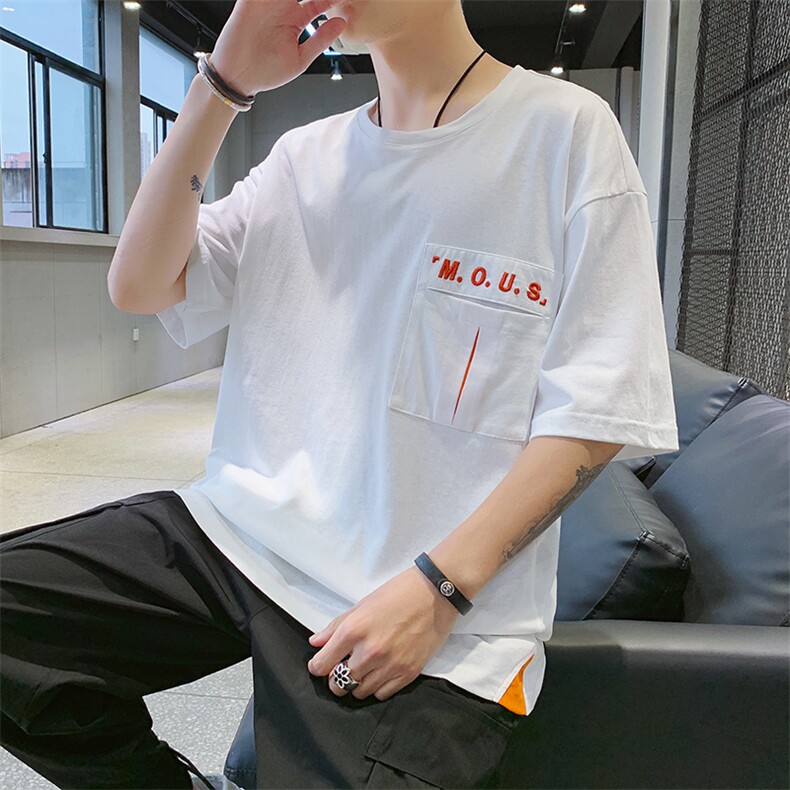 有报告字母刺绣上衣男士短袖T恤纯棉夏季打底衫DS432T,男装T恤,电商A102