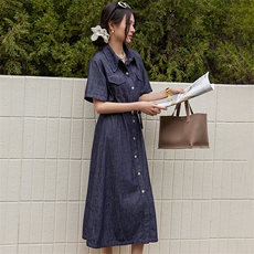 BAO款主推商场同款2025夏季新蓝色宽松显瘦牛仔衬衫显高连衣裙女，女装连衣裙，美拉德工厂直营店