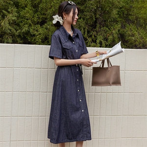 BAO款主推商场同款2025夏季新蓝色宽松显瘦牛仔衬衫显高连衣裙女