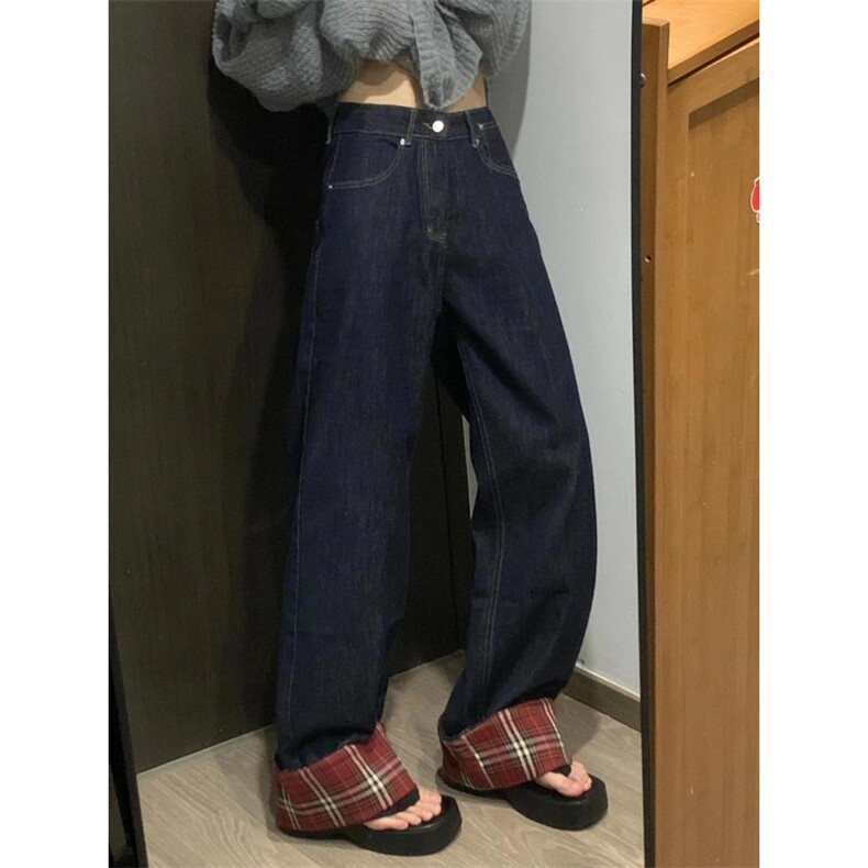 美式格子拼接牛仔裤男女款cleanfit裤子直筒阔腿裤NZ011WW-特P48,男装牛仔裤,星座1007（原301D）