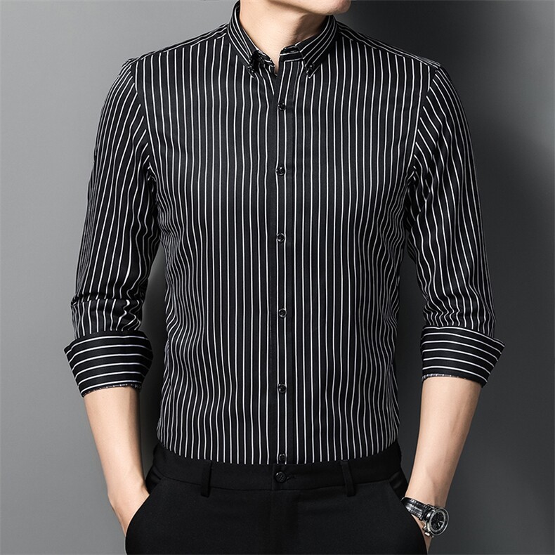 条纹衬衫长袖2023春季新款免烫男士衬衣宽松休闲潮流外套百搭服饰,男装衬衫,电商B212（原钱塘6029）