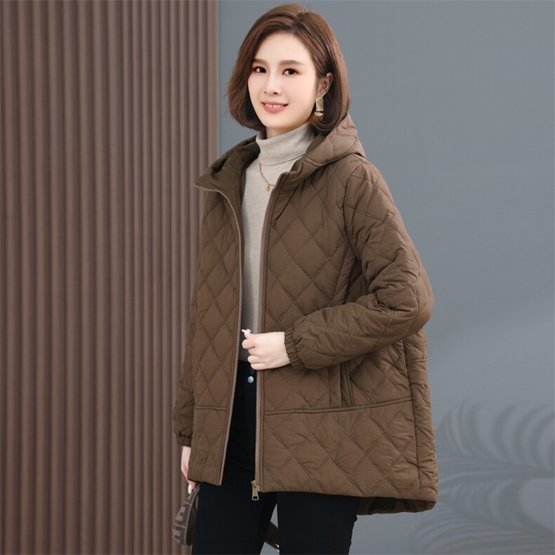 时尚百搭女士棉衣外套保暖显瘦中长款连帽棉服冬季必备单品,女装棉衣/棉服,韩派