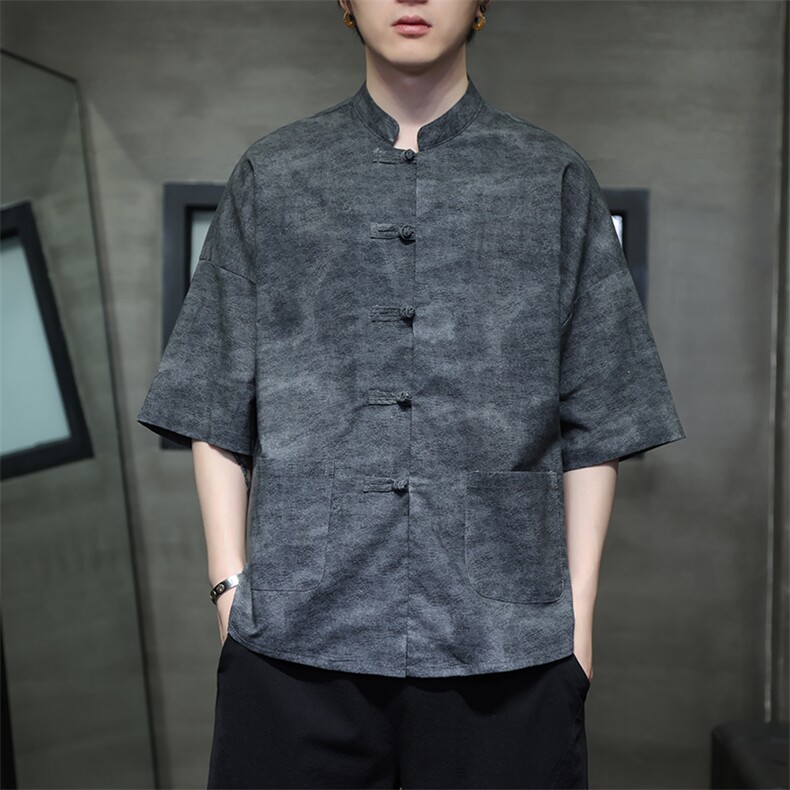 新中式提花风潮T恤短袖防香云纱龟裂纹汉服唐装T2413-P58,男装T恤,电商A227