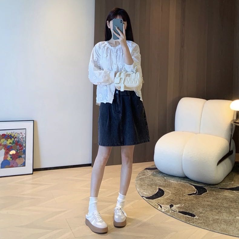 春季重工水溶刺绣棉感立体3D花朵提花百搭开衫上衣,女装衬衫,湘姗