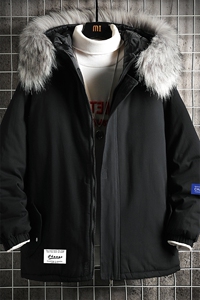 MM48062-P130 冬季大毛领棉衣男士大码加厚棉袄男棉服 网格图片