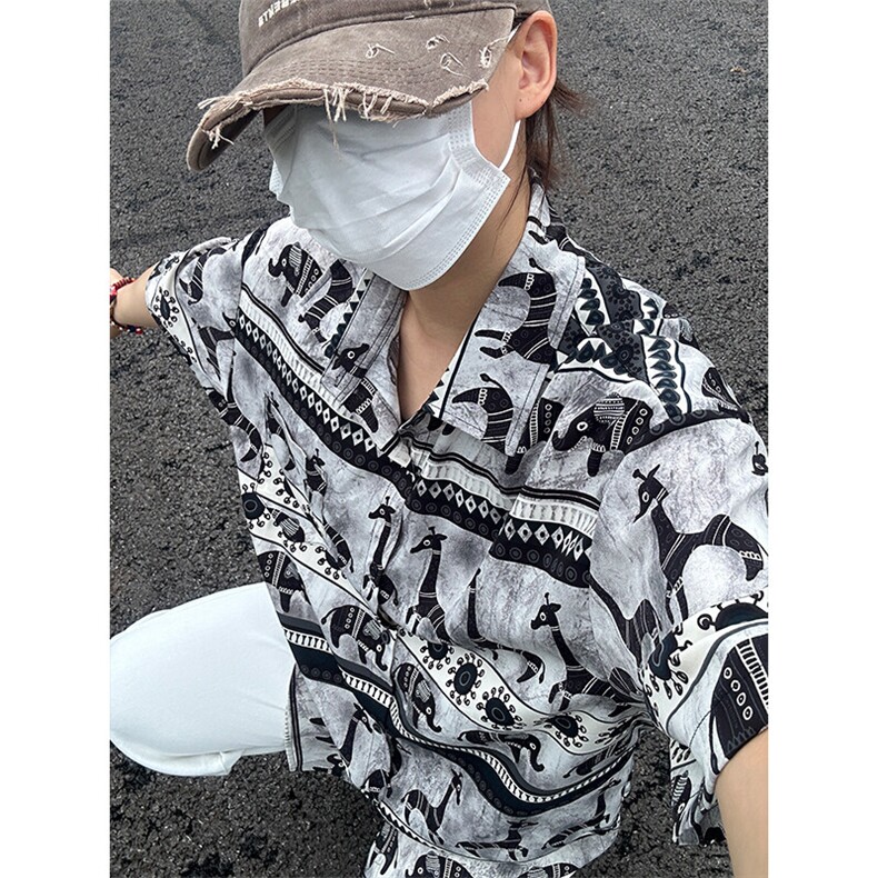 2025夏季新款港风夏威夷冰丝沙滩衬衫印花短袖CS304-P30,男装T恤,星座301C-5