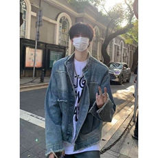 牛仔外套男小香风早秋薄款肩垫水洗短款复古新款夹克，男装夹克，星座506A