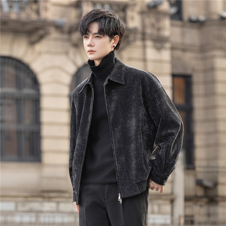雪尼尔夹克外套男翻领春秋季休闲宽松高级感上衣j85843-p245控439,男装夹克,电商A355（原A415）
