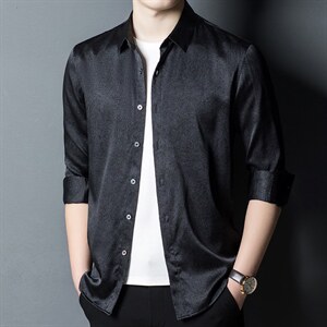 长袖衬衫男秋季薄款商务休闲时尚高级感免烫衬衣2023新款,男装衬衫,电商B212（原钱塘6029）