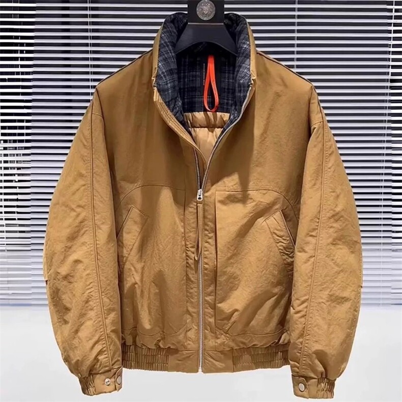 美式工装风立领羽绒服短款拼接格子保暖男士（标50绒）网图慎用，男装羽绒服，星座414（原B263）