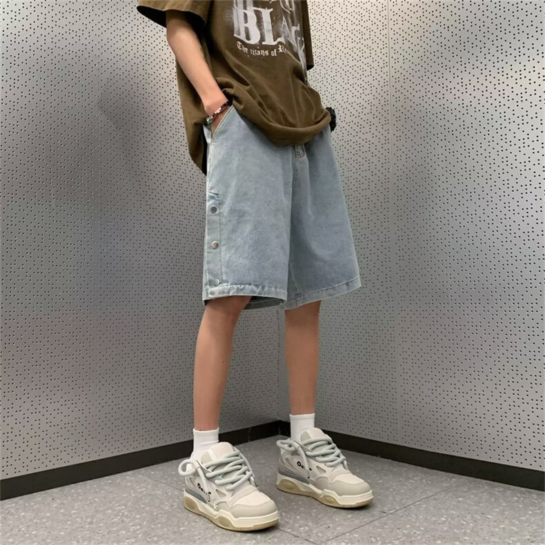 高街排扣牛仔短裤男女夏季宽松休闲中裤美式复古五分裤DK5031-P42,男装牛仔裤,星座1008