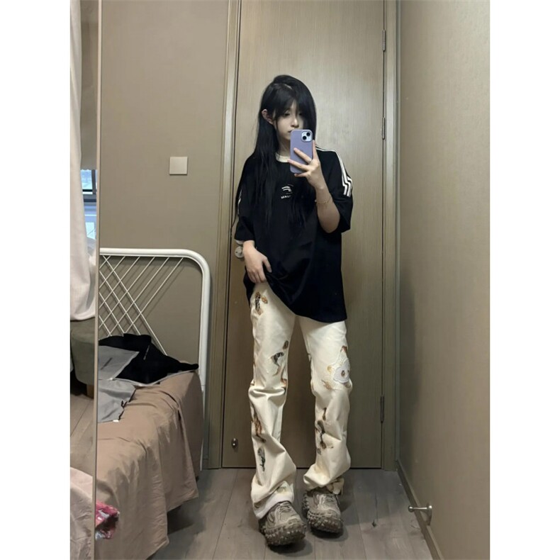 【有货】火焰蕾丝微喇白色牛仔裤男女款美式复古裤子B07WW-特P50,男装牛仔裤,星座1007（原301D）