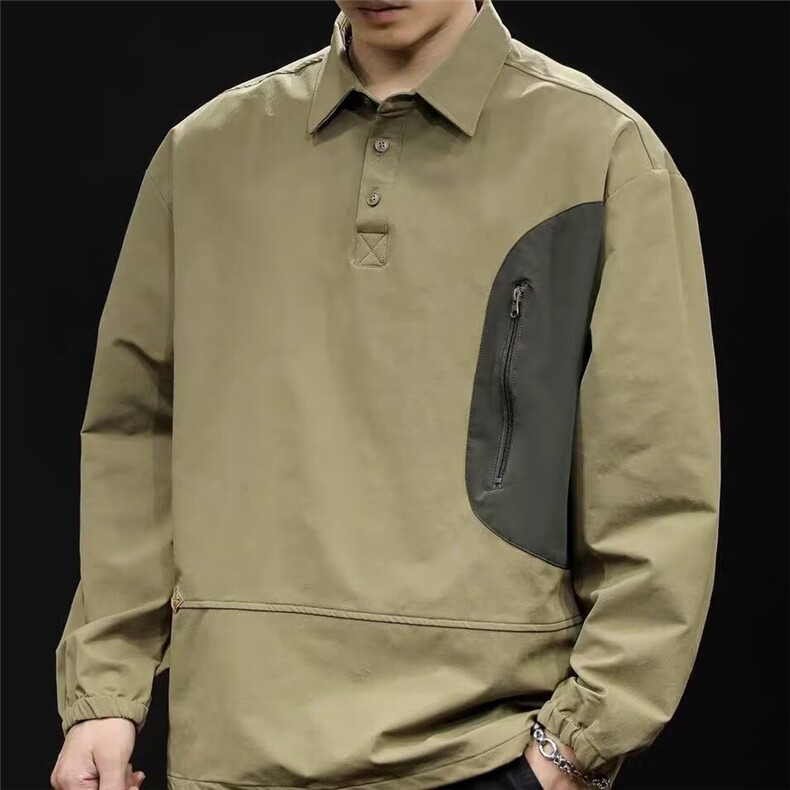 撞色拼接山系机能潮流男polo衫秋美式休闲翻领长袖上衣PL371P42,男装Polo衫,星座1013-5