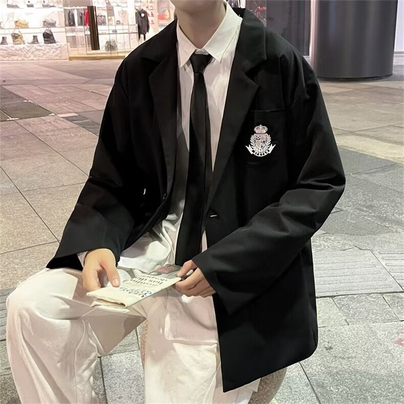 学院风休闲男DK制服徽章短袖情侣装夏秋季薄款西服外套XI01/P50，男装西服，星座506A