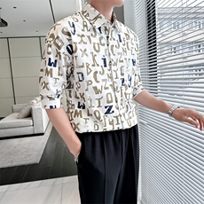 2025春季新款衬衫男士轻奢印花七分袖衬衫打底上衣901-C41P58，男装衬衫，星座901