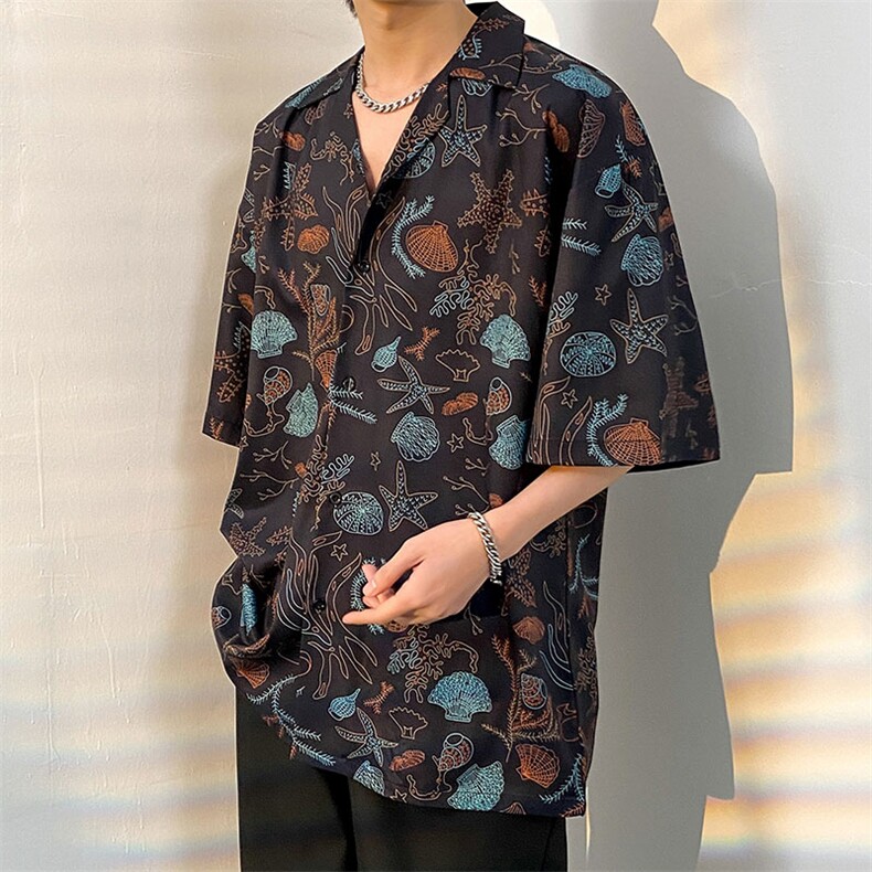 2023短袖衬衫男夏季薄款宽松百搭花衬衣高街ins潮男CS1313-P35图片