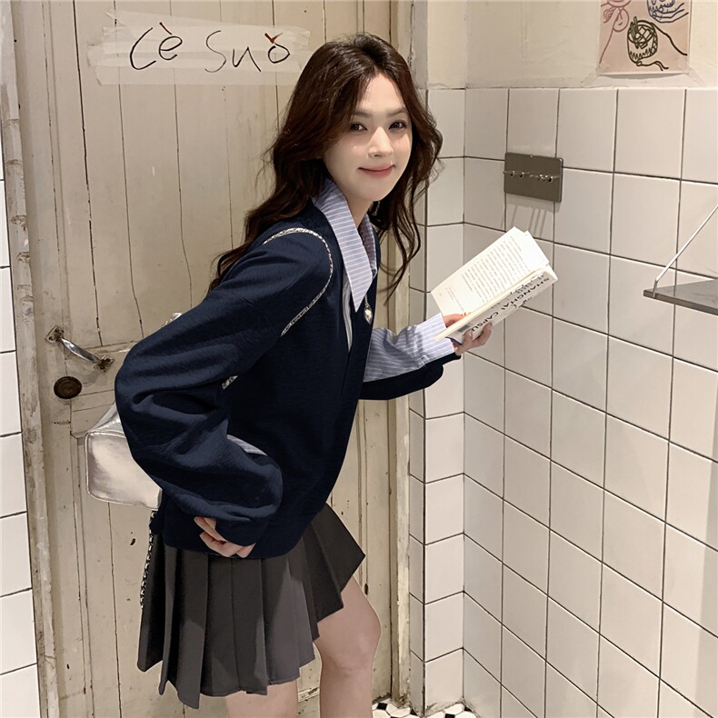 【现货】假两件条纹拼接卫衣82687-P120-K168,女装卫衣/绒衫,2B076