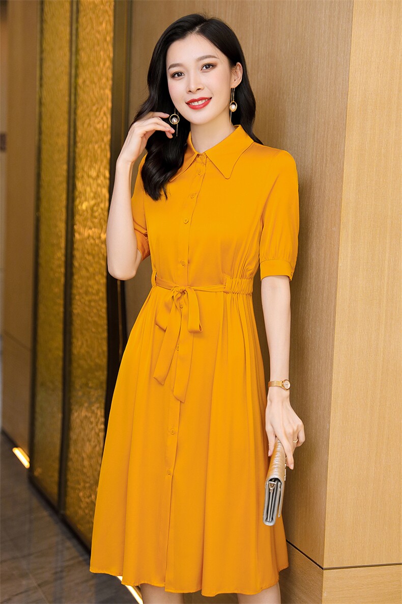 杭州重磅真丝连衣裙女夏季2026新款v领大码显瘦高端真丝衬衫裙,女装连衣裙,阿舍尔精品