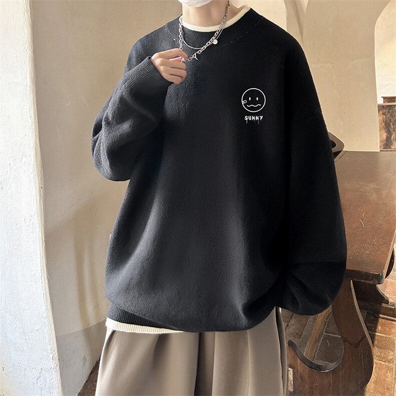 控78假两件毛衣男大码加绒针织衫男毛线衣M80072-P55加绒P70,男装针织衫/毛衣,电商A040