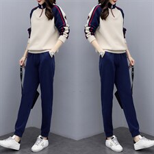 休闲运动套装女2025春秋新款韩版时尚拼接立领宽松跑步卫衣两件套，女装套装/套裙，凯瑟曼